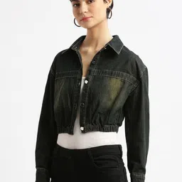 SHOWOFFFF Women Windcheater Crop Denim Jacket image 5