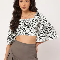 DressBerry Untamed Spirit Animal Print Smocked Crop Top image 2