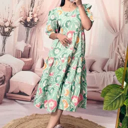 VenderVilla Floral Print Puff Sleeve A-Line Midi Dress image 2