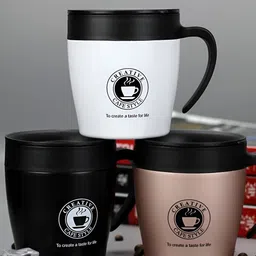 We3 White & Black Printed Stainless Steel Matte Mugs Set of Cups and Mugs image 2