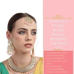 ORANGENYSHA 22K Gold-Plated Kundan & Pearl Beaded Jewellery Set With Mangtikka image 2