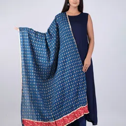HERE&NOW Blue & Red Ethnic Motifs Printed Cotton Dupatta-picture-30