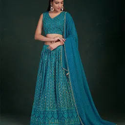ODETTE Embroidered Sequinned Semi-Stitched Lehenga & Unstitched Blouse With Dupatta-picture-21