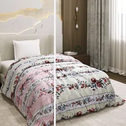 Monte Carlo Peach & White Floral Printed Reversible AC Room 120 GSM Single Bed Comforter-picture-6