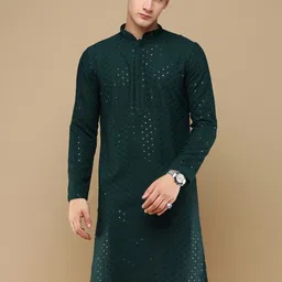 here&now x sanwara Sanwara Men Thread Work Summer Sheers Kurta-picture-14