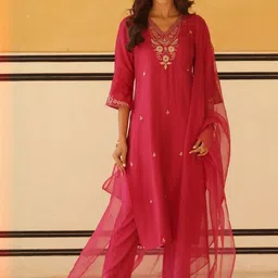 KALINI Ethnic Motifs Embroidered Regular Thread Work Kurta With Trousers & Dupatta image 3