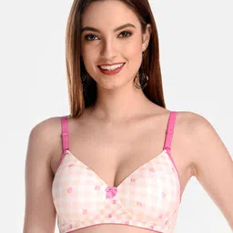 LOTUSLEAF Pink & White Floral Bra Lightly Padded image 1