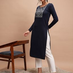 Vishudh Ethnic Motifs Yoke Design Thread Work Winter Straight Kurta-picture-36