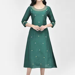 Span Ethnic Motifs Embroidered Sequinned Cotton Silk Midi Dress-picture-23