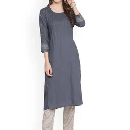 SAVI Floral Embroidered Straight Cotton Kurta-picture-12
