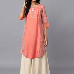 W Women Orange Embroidered Keyhole Neck Extended Sleeves Kurta-picture-11