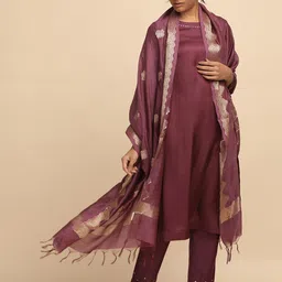 folk song W The Folksong Collection - Women Prune Modal Satin Solid Kurta-picture-30