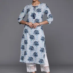 KALINI Floral Printed Cotton Straight Kurta-image-1