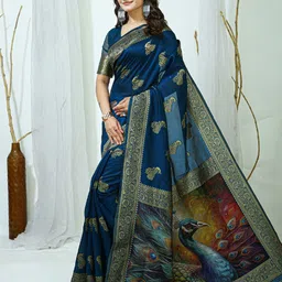 V3 FASHION STUDIO Ethnic Motifs Woven Design Zari Banarasi Saree with Blouse Piece image 2