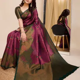 oxalis Women Woven Design Paisley Banarasi Saree Blouse Piece image 4