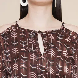 JAKANARY Printed Cold-Shoulder Keyhole Neck Tie-Ups Detail Fit & Flare Midi Dress image 2