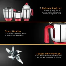Prestige Regal 750 Watt 3 Jars Mixer Grinder (Sparkling Mirror Finish, Black & Red) image 5