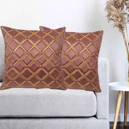 Vinayaka Fab Maroon Set of 2 Embroidered Velvet Square Cushion Covers-image-63