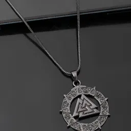 Voylla Men Rhodium-Plated Eclipse Valknut Star Symbol Pendant With Chain-picture-17
