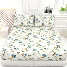 THE WHITE MOSS White Floral 220 TC Queen Bedsheet with 2 Pillow Covers-picture-22