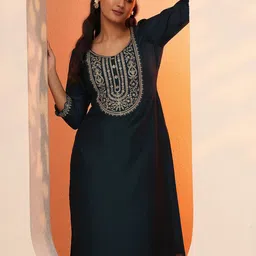 Libas Floral Yoke Design Straight Kurta image 5