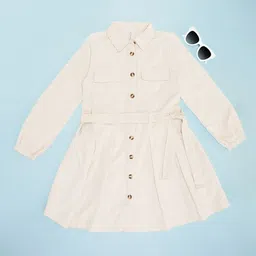 Pantaloons Junior Girls Shirt Collar Cotton Shirt Knee Length Dress-image-48