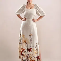 Zink London Women Tropical Printed Puff Sleeve Fit and Flare Maxi Dress-picture-53