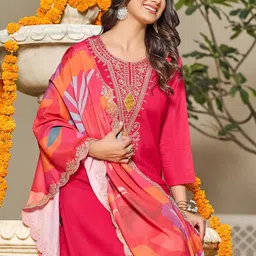 Kedar Fab Women Ethnic Motifs Embroidered Kurta with Trousers & Dupatta image 5