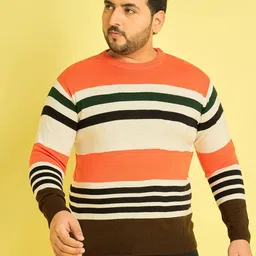 bigbanana Men Plus Size Striped Pullover Sweater-image-75