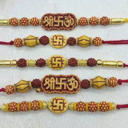GADINFASHION Set Of 5 Artificial Beaded Thread Rakhis With Roli Chawal-picture-41
