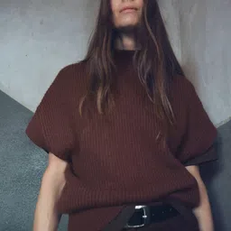 MANGO High Neck Self Striped Extended Sleeve Ribbed Pullover-image-31