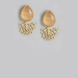 Anouk Gold Plated Artificial Stones studded Teardrop Shaped Drop Earrings image 4