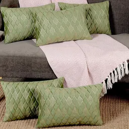 monkdecor Designer Rectangle Cushion Covers 12x18 Set of 2 | Premium Velvet Sofa Throw Pillow Covers | Stylish Modern Home Dcor | Green Color image 5