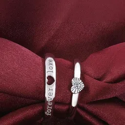 Teeragaj Set Of 2 Heart Matching Wrap and Stone Studded Adjustable Finger Rings image 5