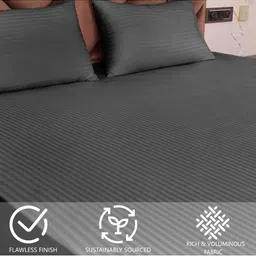 AJISH Grey Striped 300 TC King Bedsheet with 2 Pillow Covers image 4