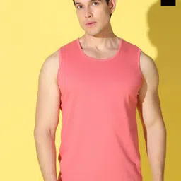 WOOSTRO Pack Of 2 Printed Combed Cotton Gym Vests -VWS26(PLAIN PEACH)(ENJOY BLACK)-picture-35