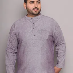 Enchanted Drapes Men Plus Size Woven Design Band Collar Kurta-picture-19