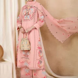 Fashionuma Floral Embroidered Thread Work Straight Kurta With Trousers & Dupatta-picture-35