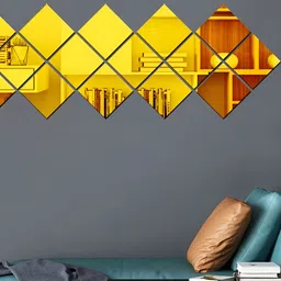 Wall1ders Gold Toned 16 Pieces Acrylic Square Mirror Wall Stickers-picture-39