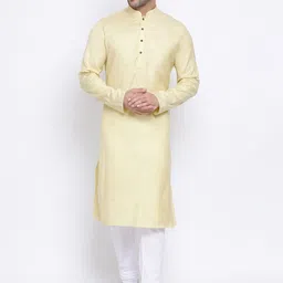 NAMASKAR Men Cream-Coloured Khadi Cotton Solid Kurta-image-67