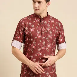 here&now x sanwara Sanwara Men Red Floral Printed Floral Kurta image 4