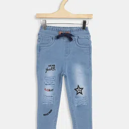 A-Okay Girls Blue Jogger High-Rise Mildly Distressed Embroidered Jeans-picture-37