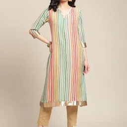 Varanga Women Mustard Yellow & Red Striped Kurta-image-80
