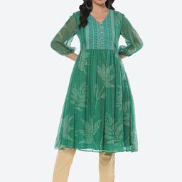 Biba Women Floral Printed Mirror Work Anarkali Kurta-picture-18
