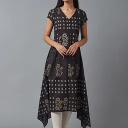 W Women Black Ethnic Motifs Printed Anarkali Kurta-picture-15