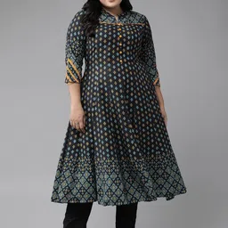 KALINI Plus Size Ethnic Motifs Printed Mandarin Collar A-Line Kurta image 1