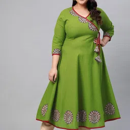 KALINI Plus Size Floral Yoke Design Thread Work Cotton Anarkali Kurta image 1