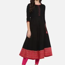 KALINI Colourblocked Round Neck Thread Work Anarkali Kurta image 1