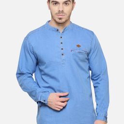 Kuons Avenue Men Blue Solid  Denim Straight Kurta-picture-34