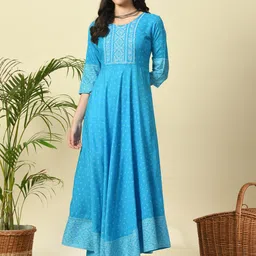 GLOWWORLD Floral Printed Round Neck A-Line Kurta image 1